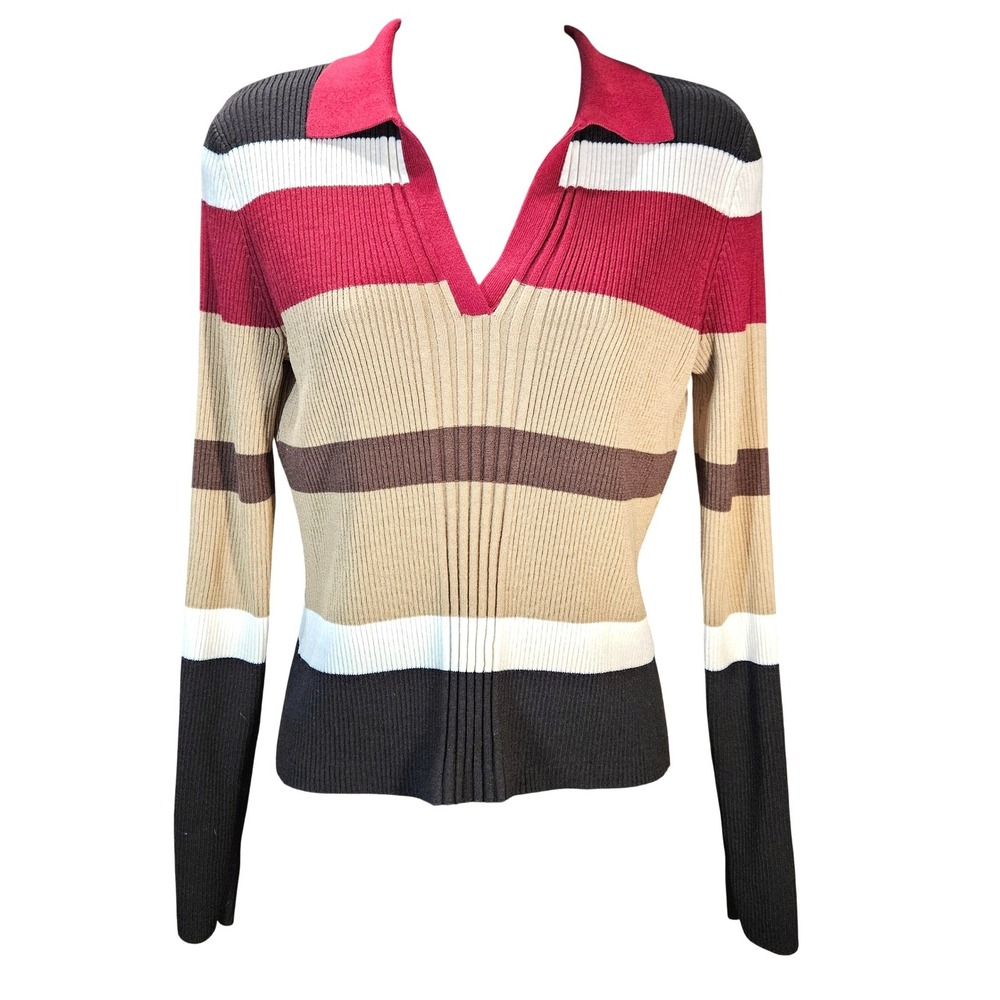 SO Vintage Y2K Striped Colorblock Cardigan Sweater L Earth Tones Indie
